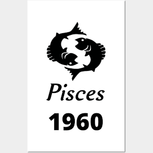 Black Zodiac Birthday Pisces 1960 Posters and Art